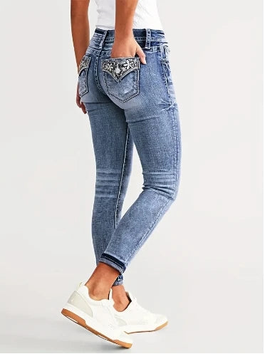 Jeans Bordada Feminina Jogger