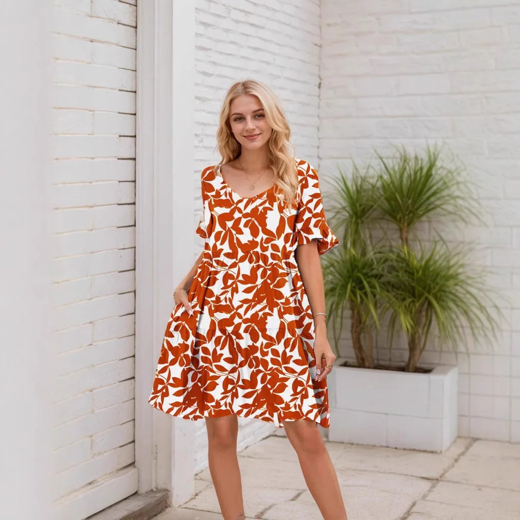 Vestido Feminino Estampado com Babado