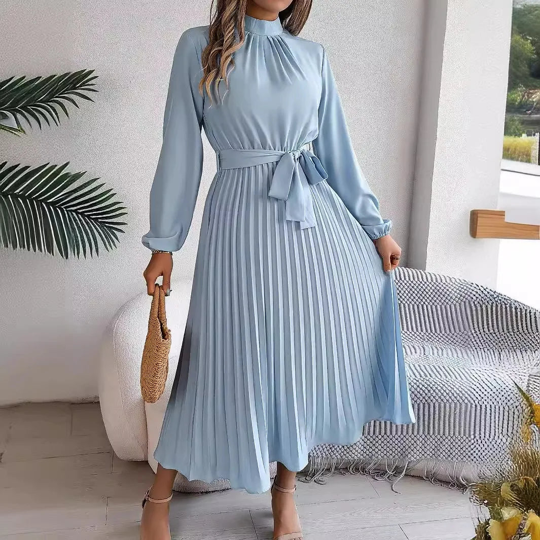 Vestido Feminino Plissado Manga Longa