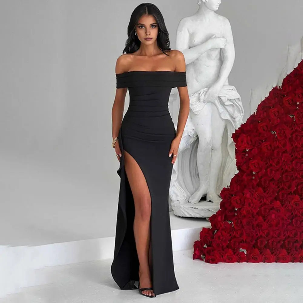 Vestido Elegante com Decote Ombro a Ombro