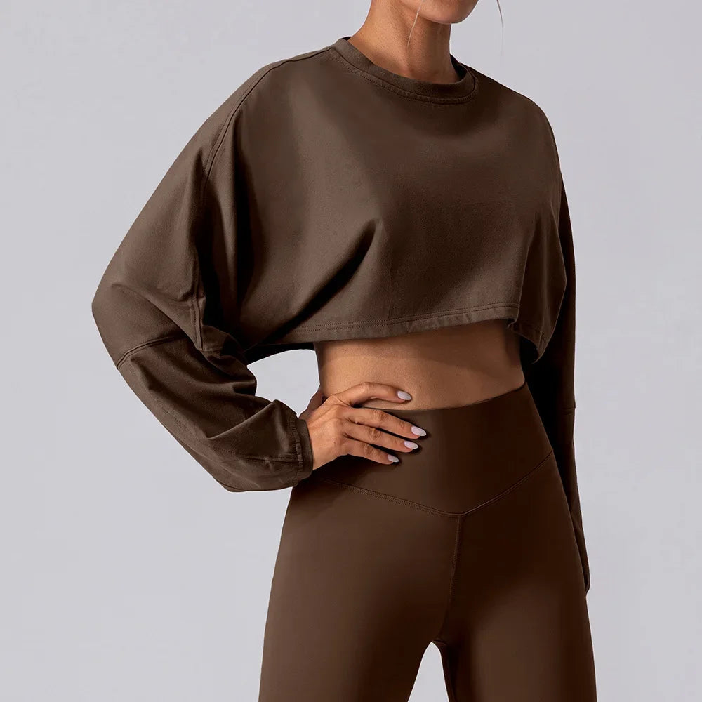 Top Cropped Esportivo Feminino de Manga Longa