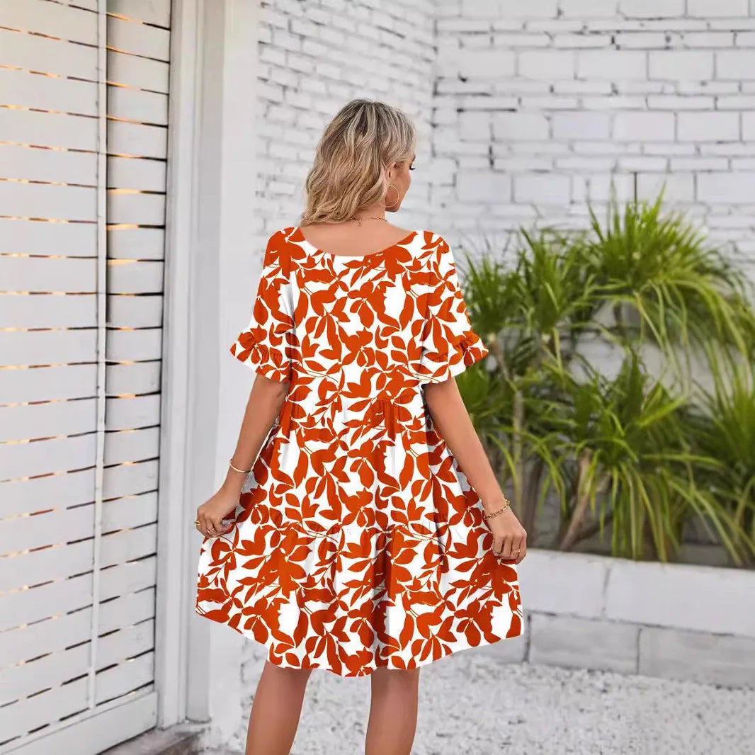 Vestido Feminino Estampado com Babado