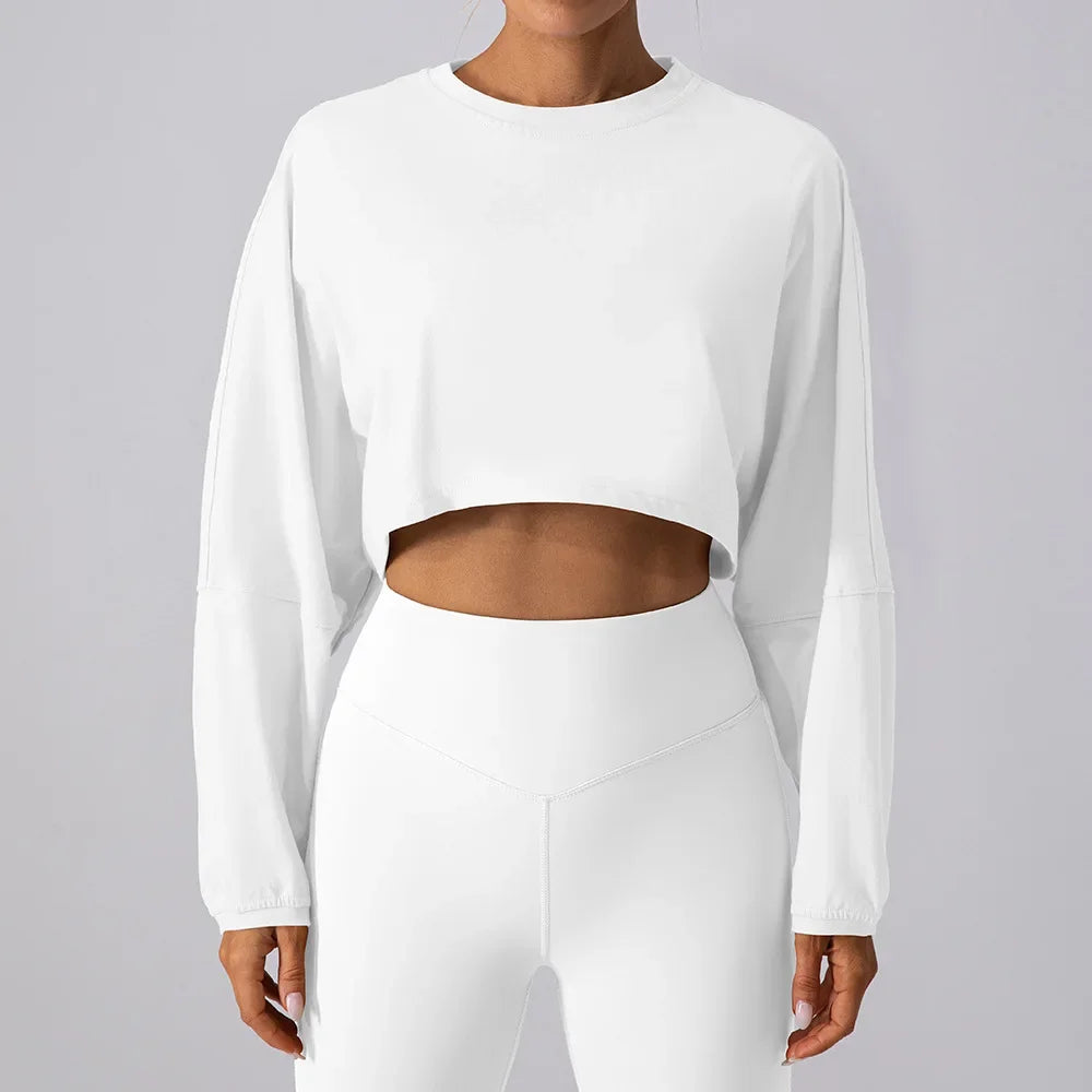 Top Cropped Esportivo Feminino de Manga Longa