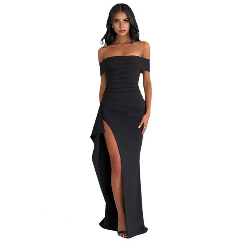Vestido Elegante com Decote Ombro a Ombro