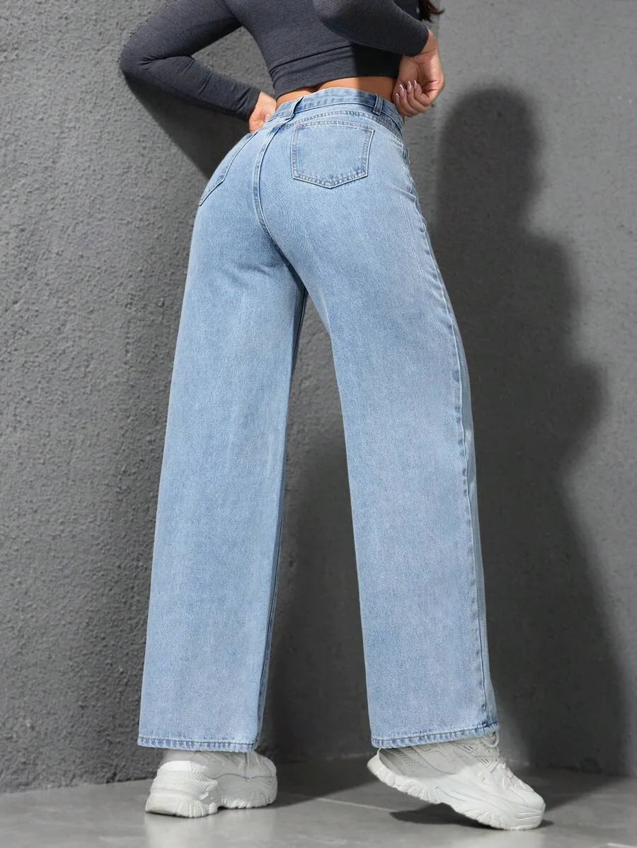 Calça Jeans Feminina Wide Leg Vintage