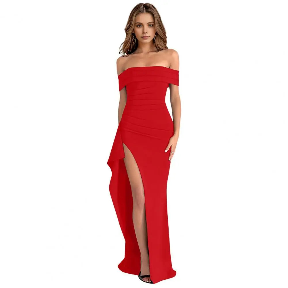 Vestido Elegante com Decote Ombro a Ombro