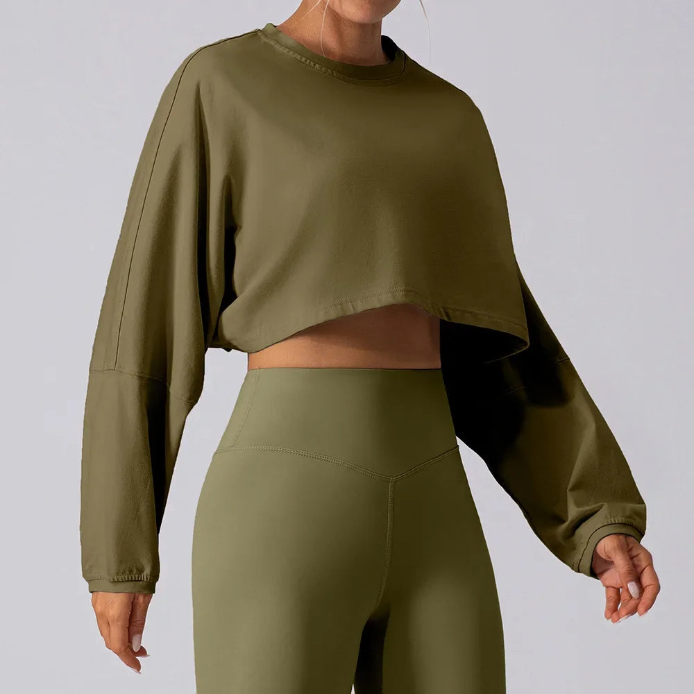 Top Cropped Esportivo Feminino de Manga Longa