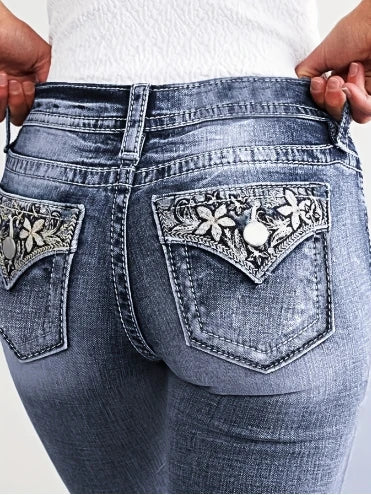 Jeans Bordada Feminina Jogger