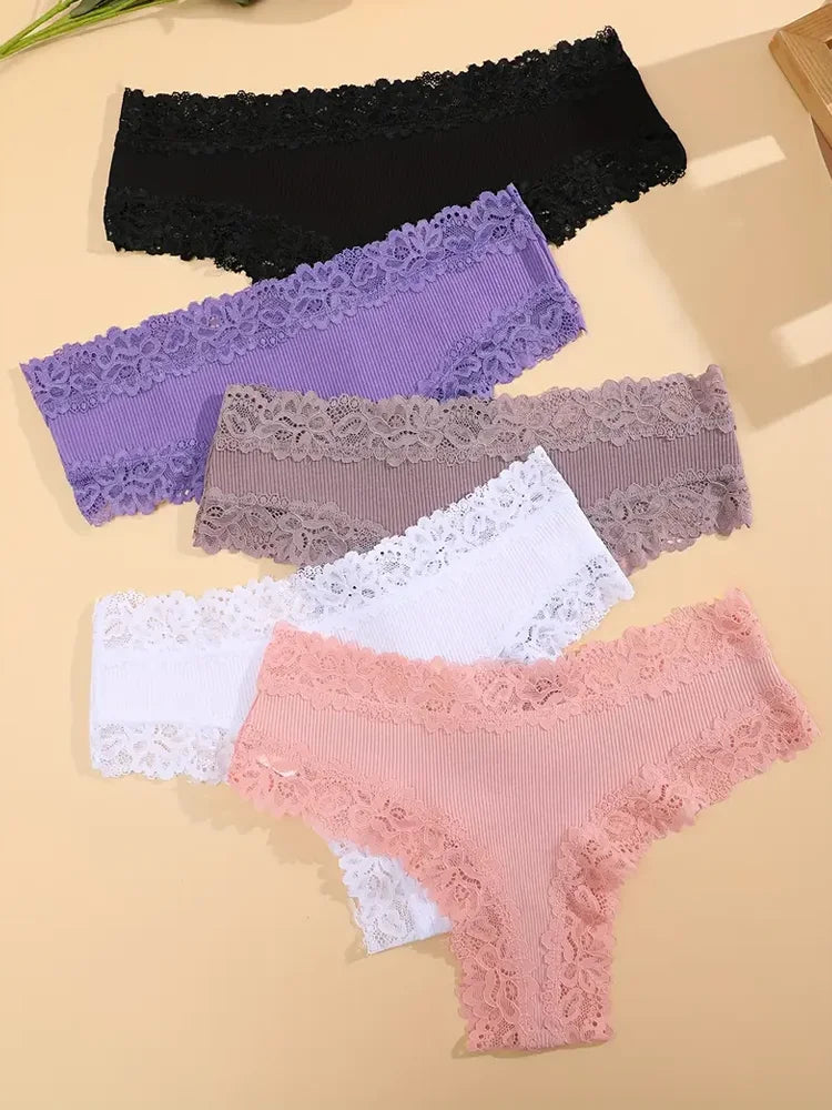 Kit 05 Calcinhas Femininas em Algodão com Renda Floral (COMPRE 01 E LEVE 2)