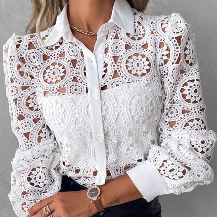 Blusa de Renda Feminina com Gola Clássica