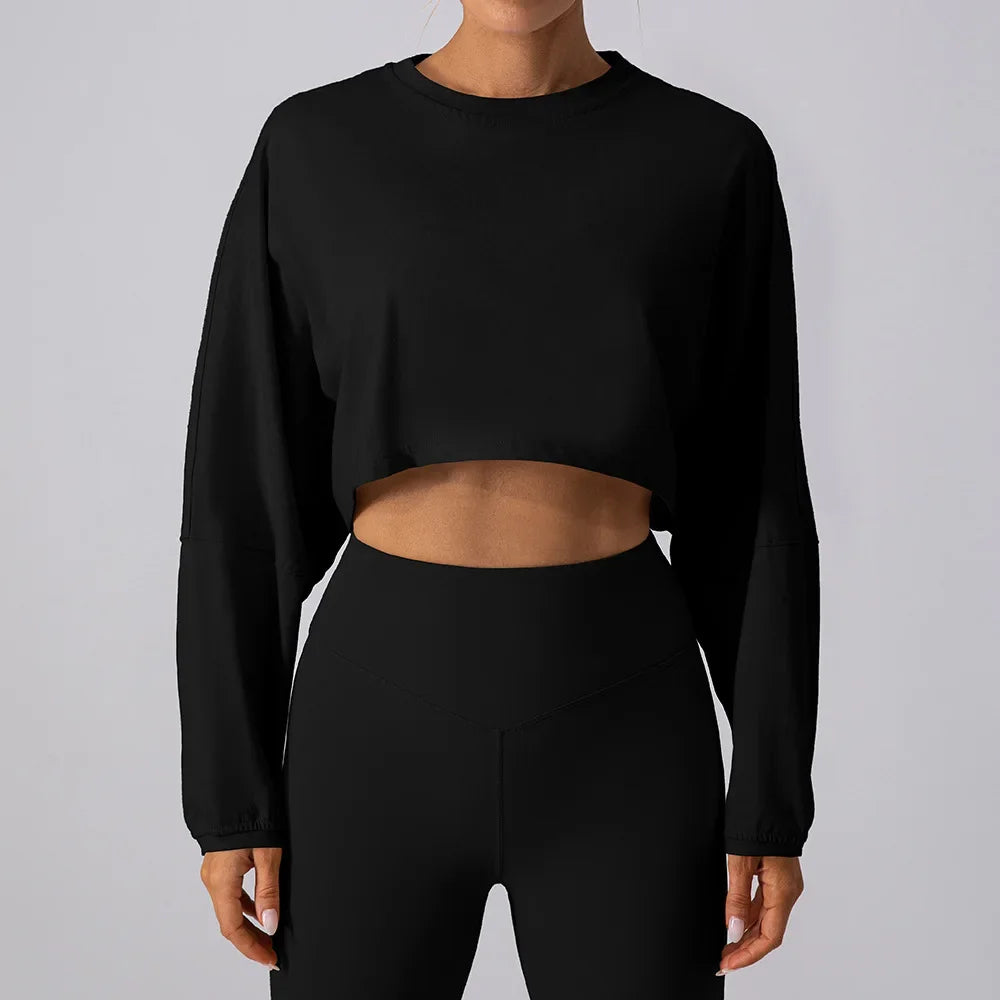 Top Cropped Esportivo Feminino de Manga Longa