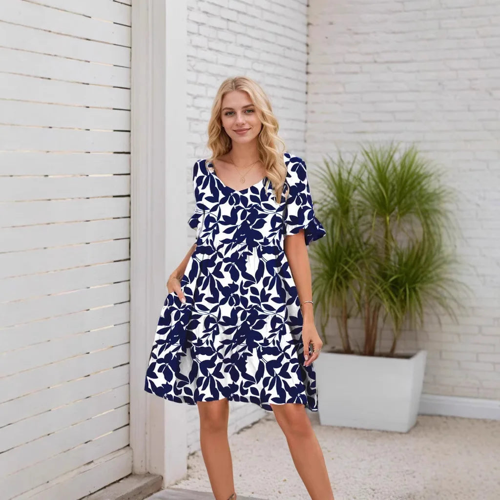 Vestido Feminino Estampado com Babado