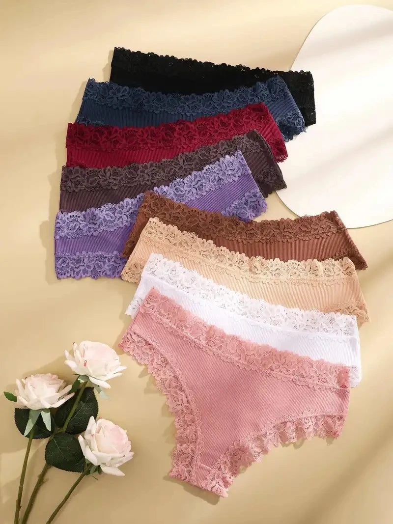 Kit 05 Calcinhas Femininas em Algodão com Renda Floral (COMPRE 01 E LEVE 2)