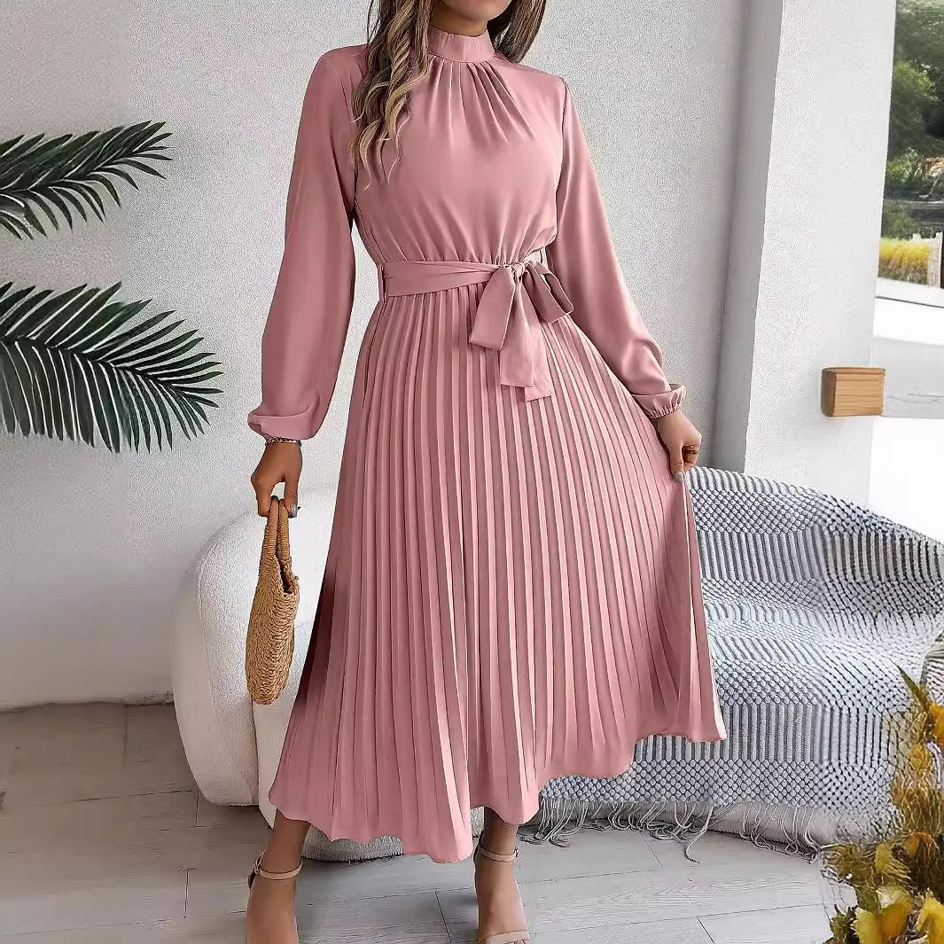 Vestido Feminino Plissado Manga Longa