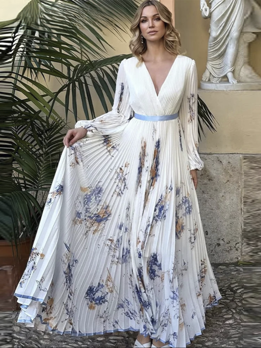 Vestido Longo Plissado Feminino