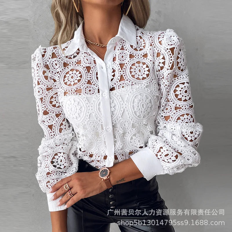 Blusa de Renda Feminina com Gola Clássica