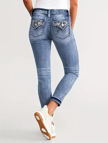 Jeans Bordada Feminina Jogger