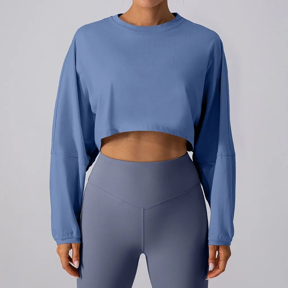 Top Cropped Esportivo Feminino de Manga Longa
