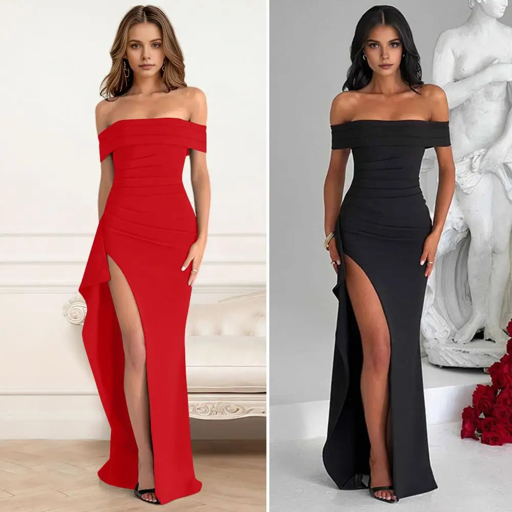 Vestido Elegante com Decote Ombro a Ombro