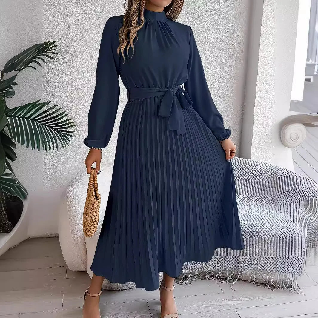 Vestido Feminino Plissado Manga Longa