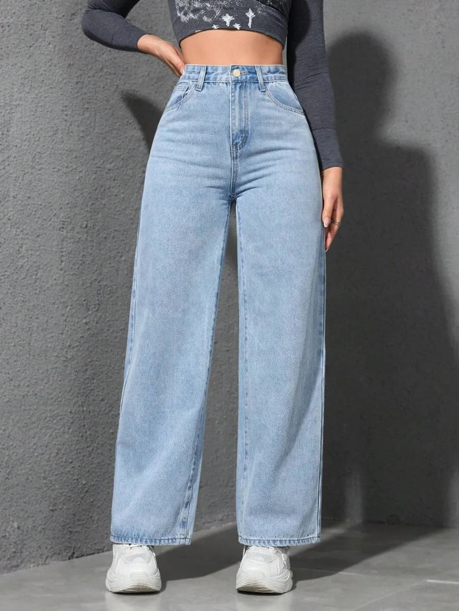 Calça Jeans Feminina Wide Leg Vintage