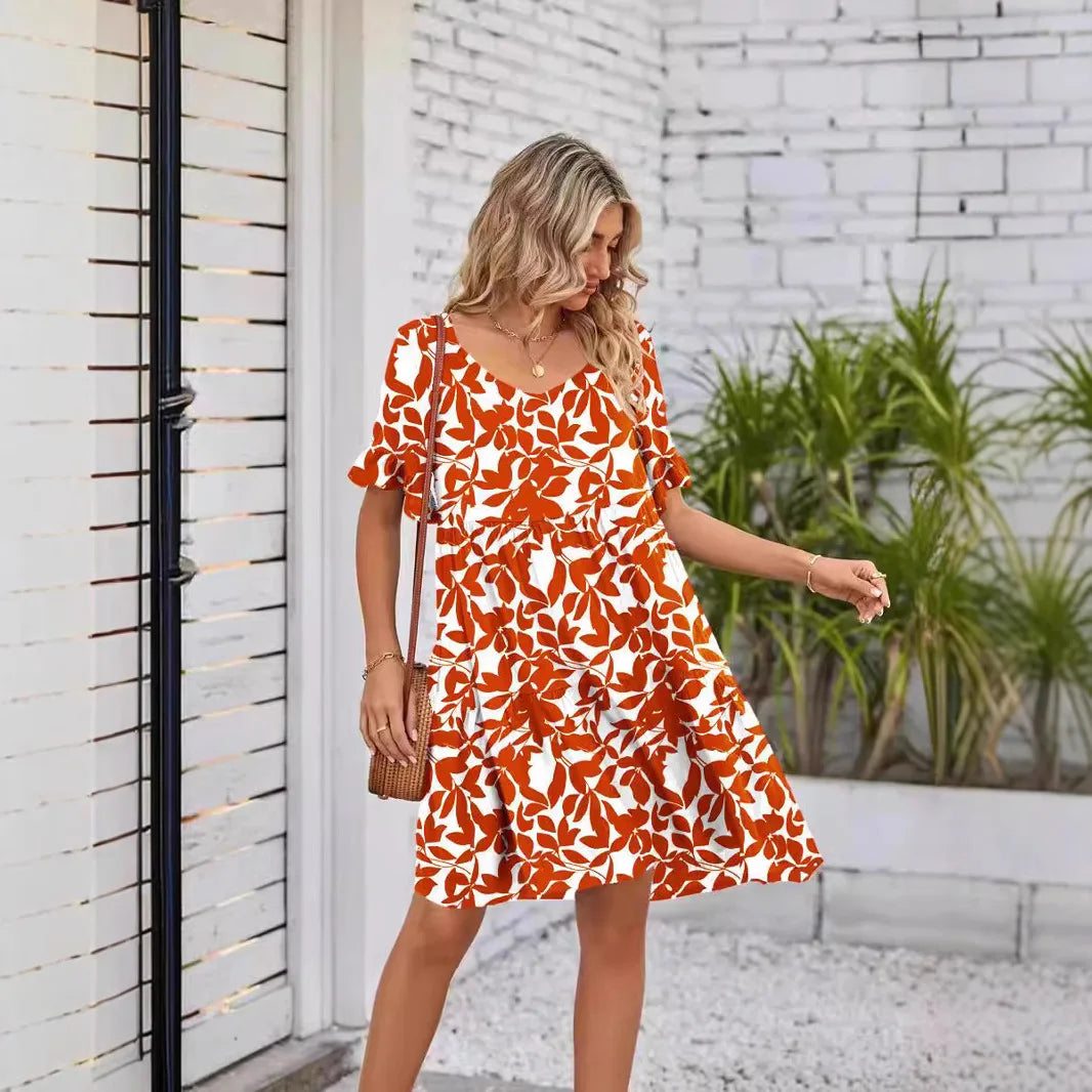 Vestido Feminino Estampado com Babado
